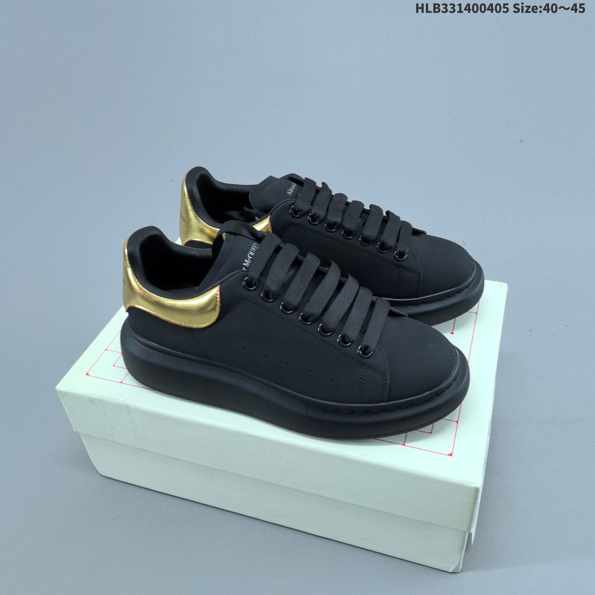 Alexander McQueen Oversized Low-Top Sneakers, Black and Gold, HLB331400405