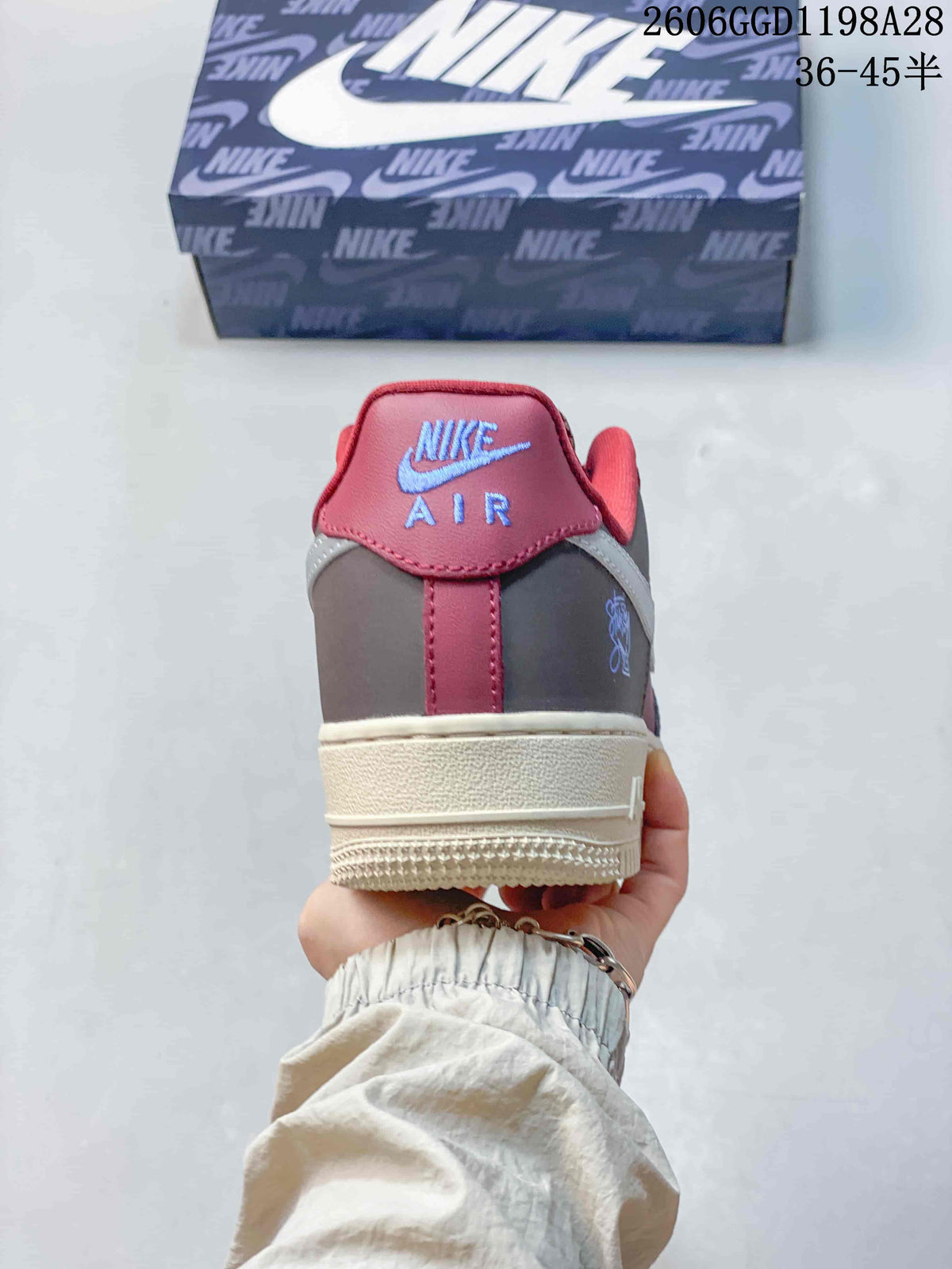 Nike Air Force 1 Spain-Inspired Sneakers, Burgundy and Gray