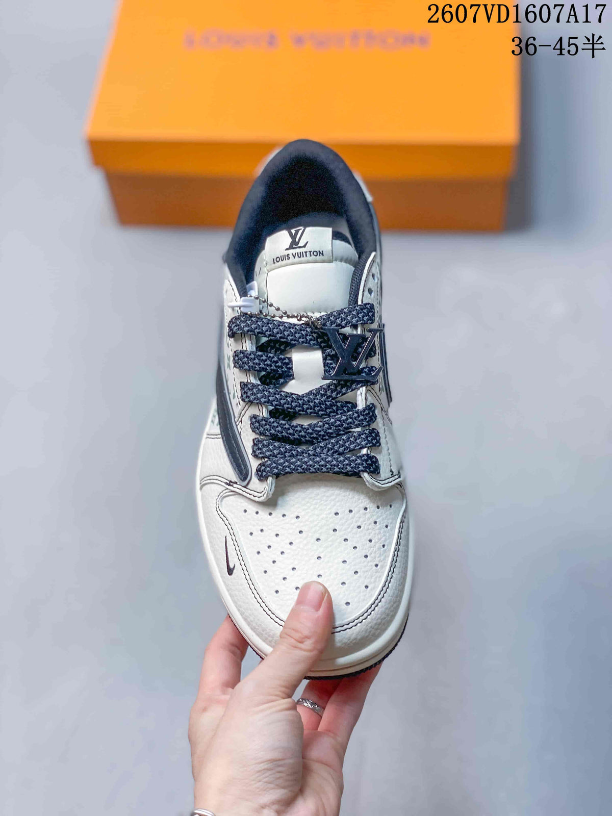 Jordan 1 Low White Navy Monogram Sneakers