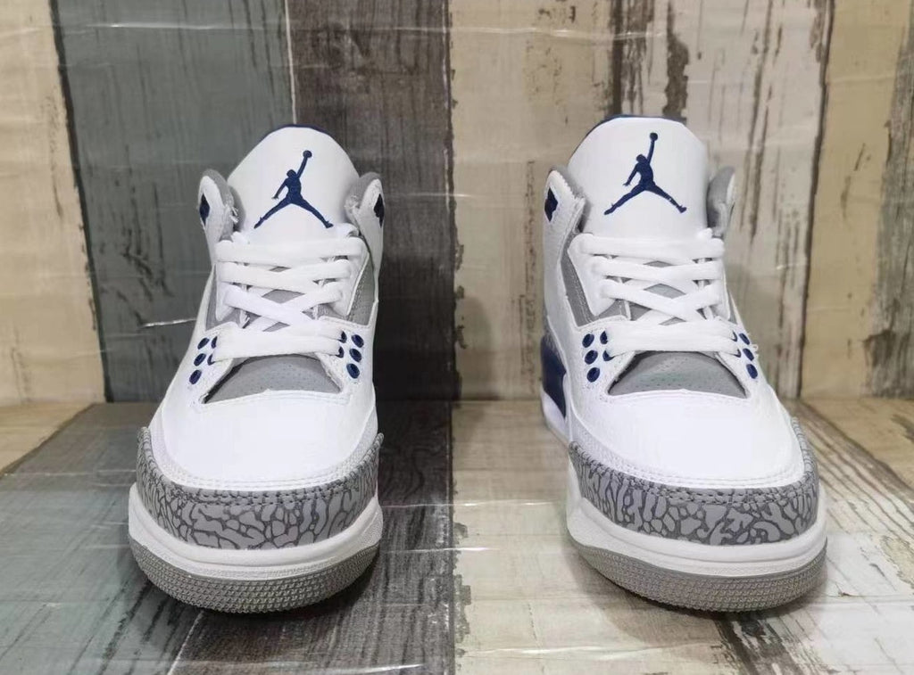 Jordan 3 White and Deep Blue Men's Sneakers
