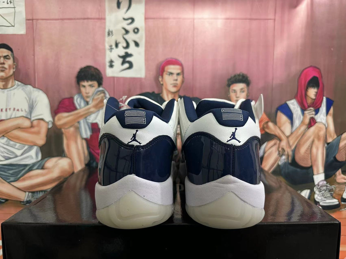 Jordan 11 Low Navy Blue and White Sneakers