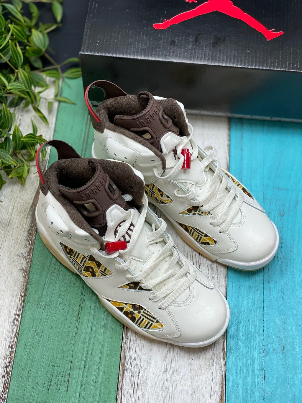 Air Jordan 6 Quai 54 Sneakers in Sail and Brown