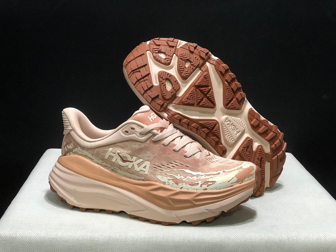 HOKA Stinson 7 Trail Running Shoes in Blush and Cream