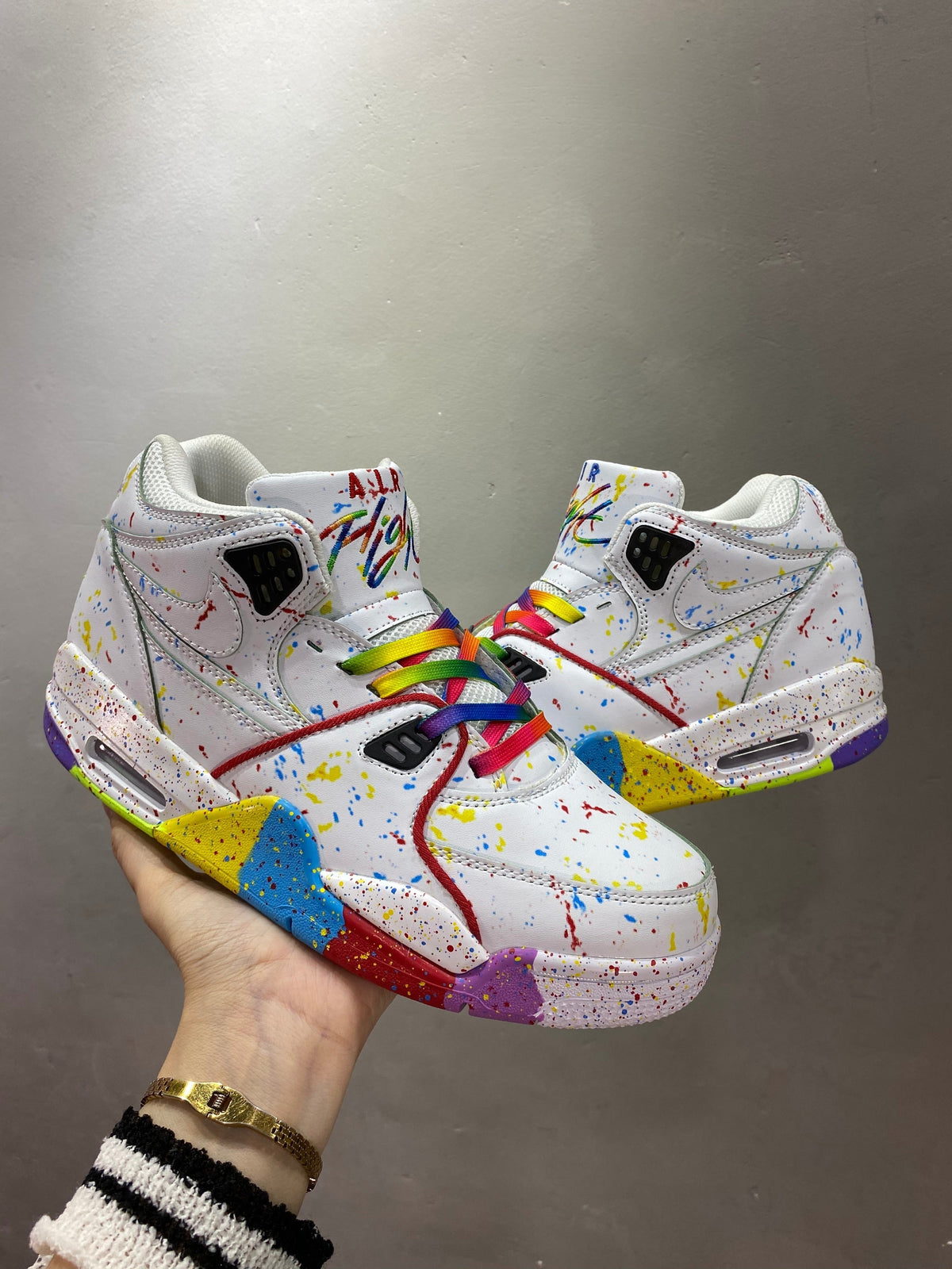 Nike Air Flight 89 High-Top Sneakers in White Multicolor