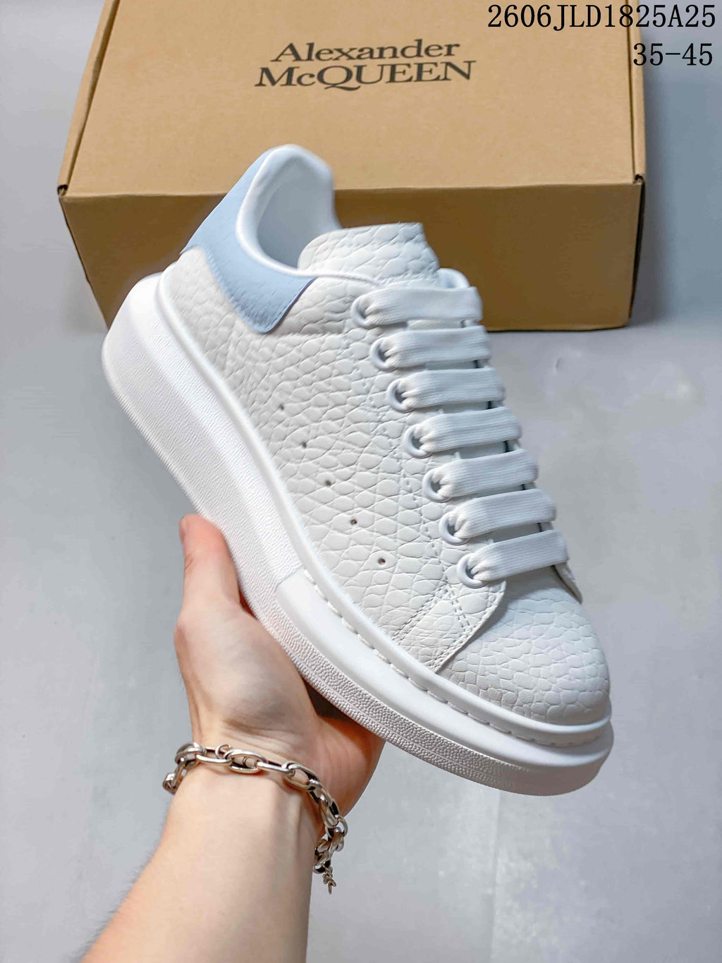 Alexander McQueen White Platform Sneakers with Blue Heel Tab