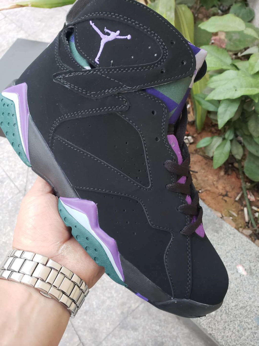 Air Jordan 7 High-Top Sneakers Black Purple Green