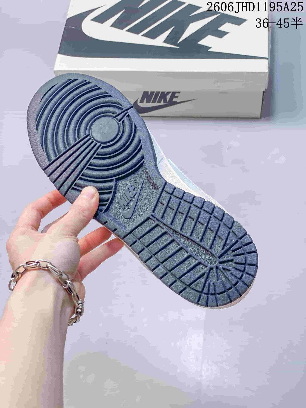 Nike Dunk Low White Sneakers with Navy Laces