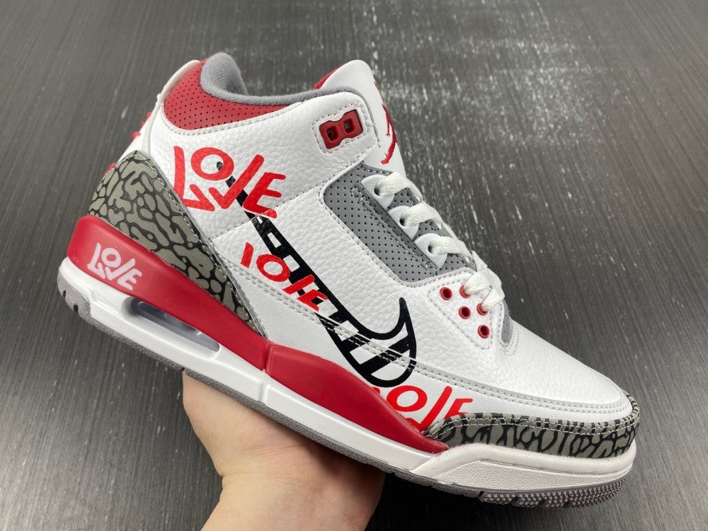 Air Jordan 3 White Grey Red Graphic Sneakers