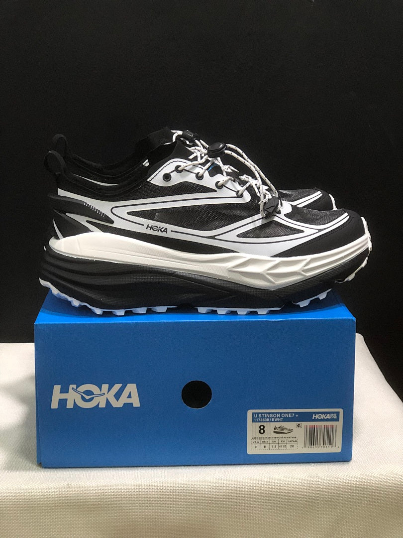 HOKA Stinson One 7 Black and White Trail Sneakers