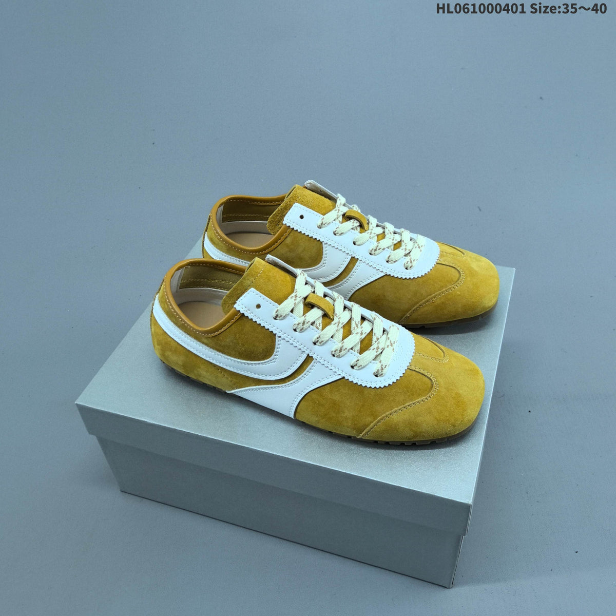 GG Women's Yellow and White Suede-Style Lace-Up Sneakers
