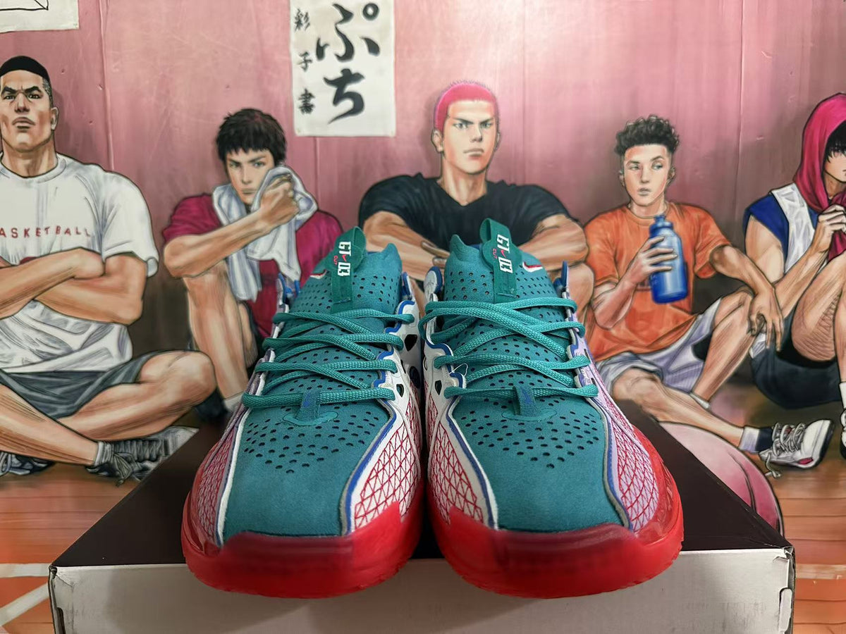 Nike Crooked-Smile Face Basketball Sneakers Purple and Teal