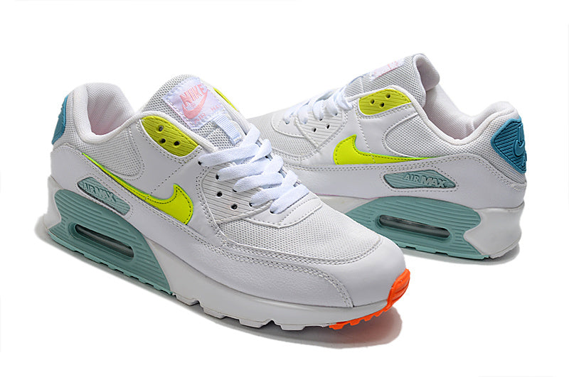 Nike Air Max 90 White, Volt, Teal and Orange Sneakers