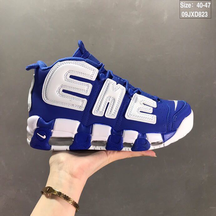 Nike Air More Uptempo White Blue Basketball Sneakers 09JXD823