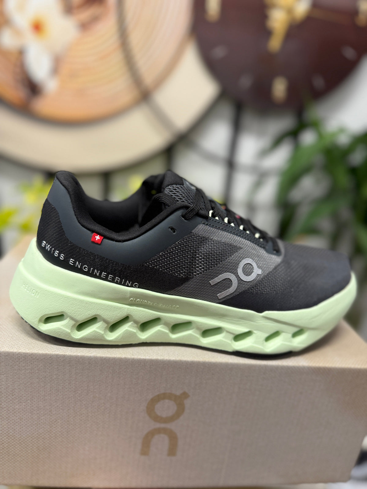 On Cloudsurfer Running Shoes, Black and Pale Green