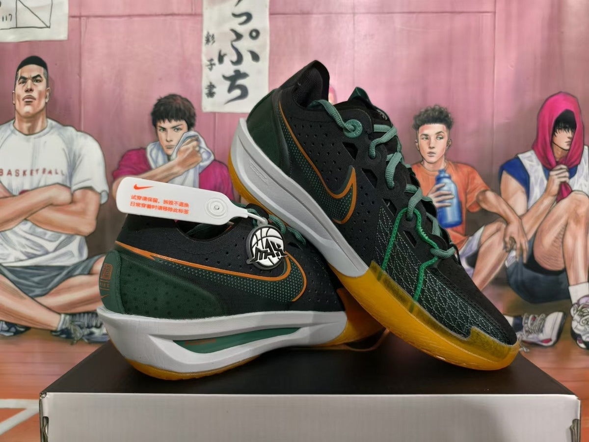 Nike Black and Green Basketball Shoes with Orange Accents