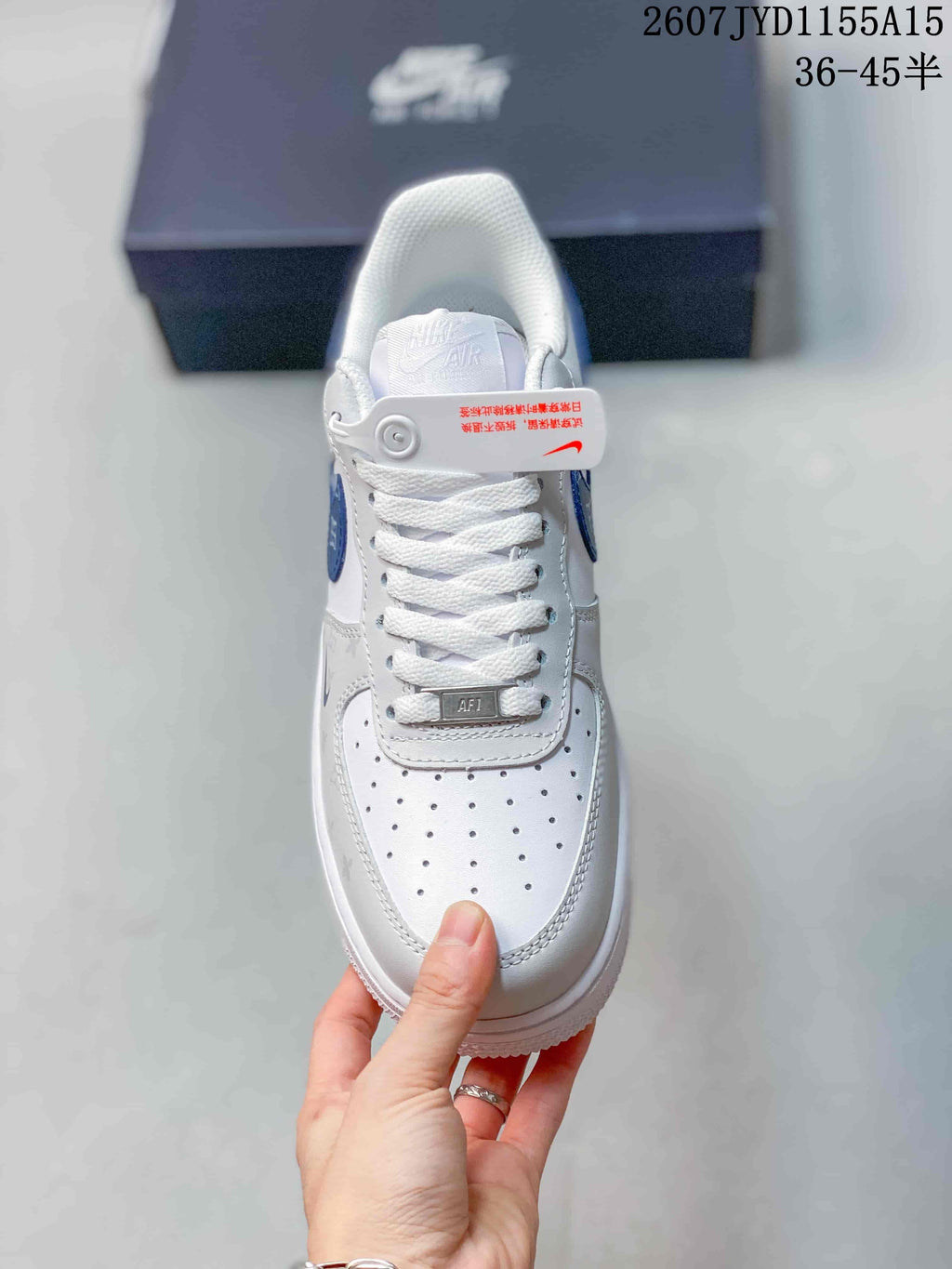 Nike Air Force 1 White Blue Pattern Sneakers 2607TYD1155A15