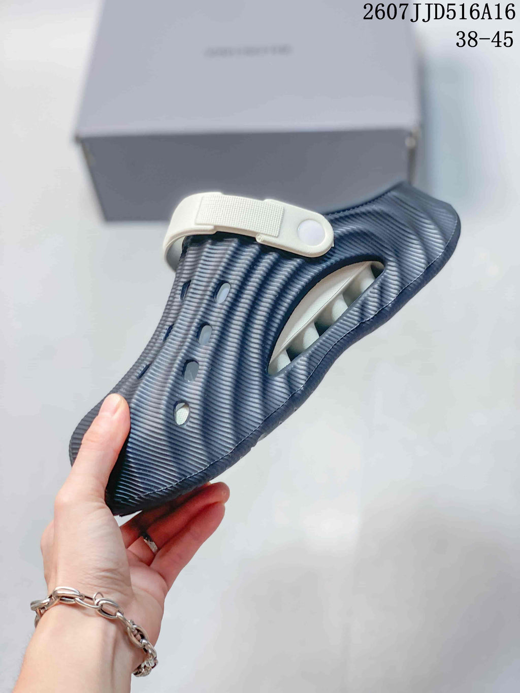 Balenciaga Logo Slide Sandals in Navy and White 2607JJD516A16