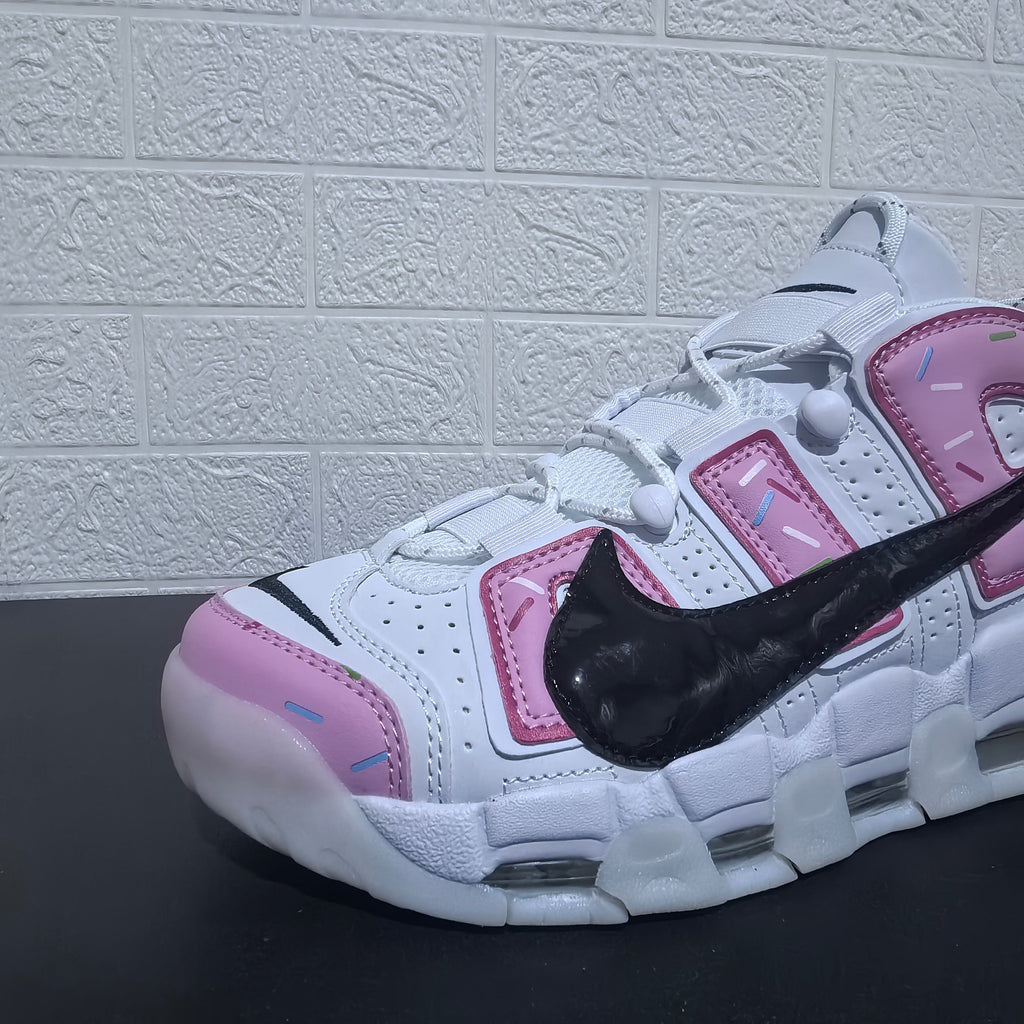 Nike Air More Uptempo Donut Sneakers in White and Pink