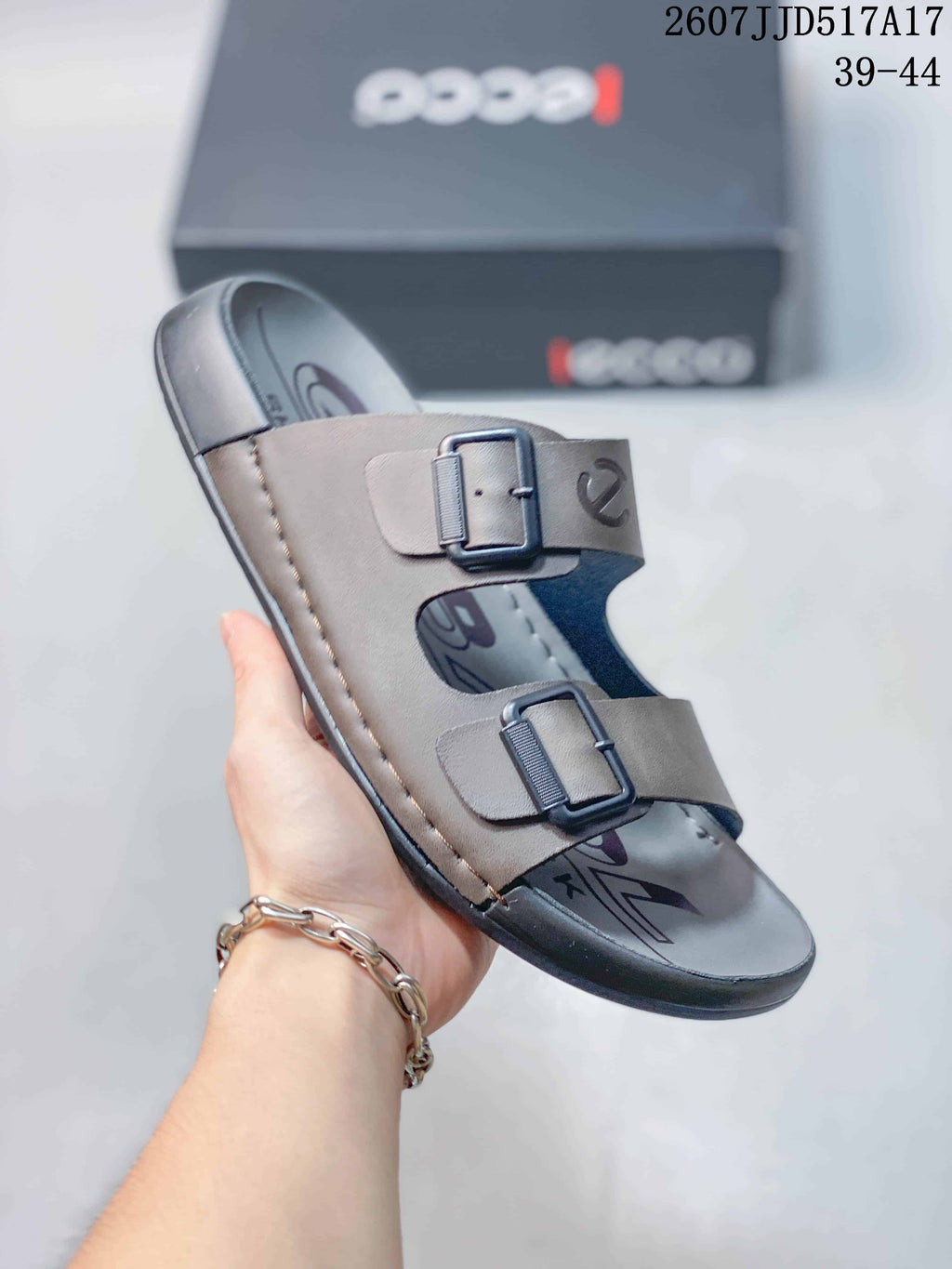 ECCO Two-Buckle Sandals in Taupe, Style 2607JJD517A17