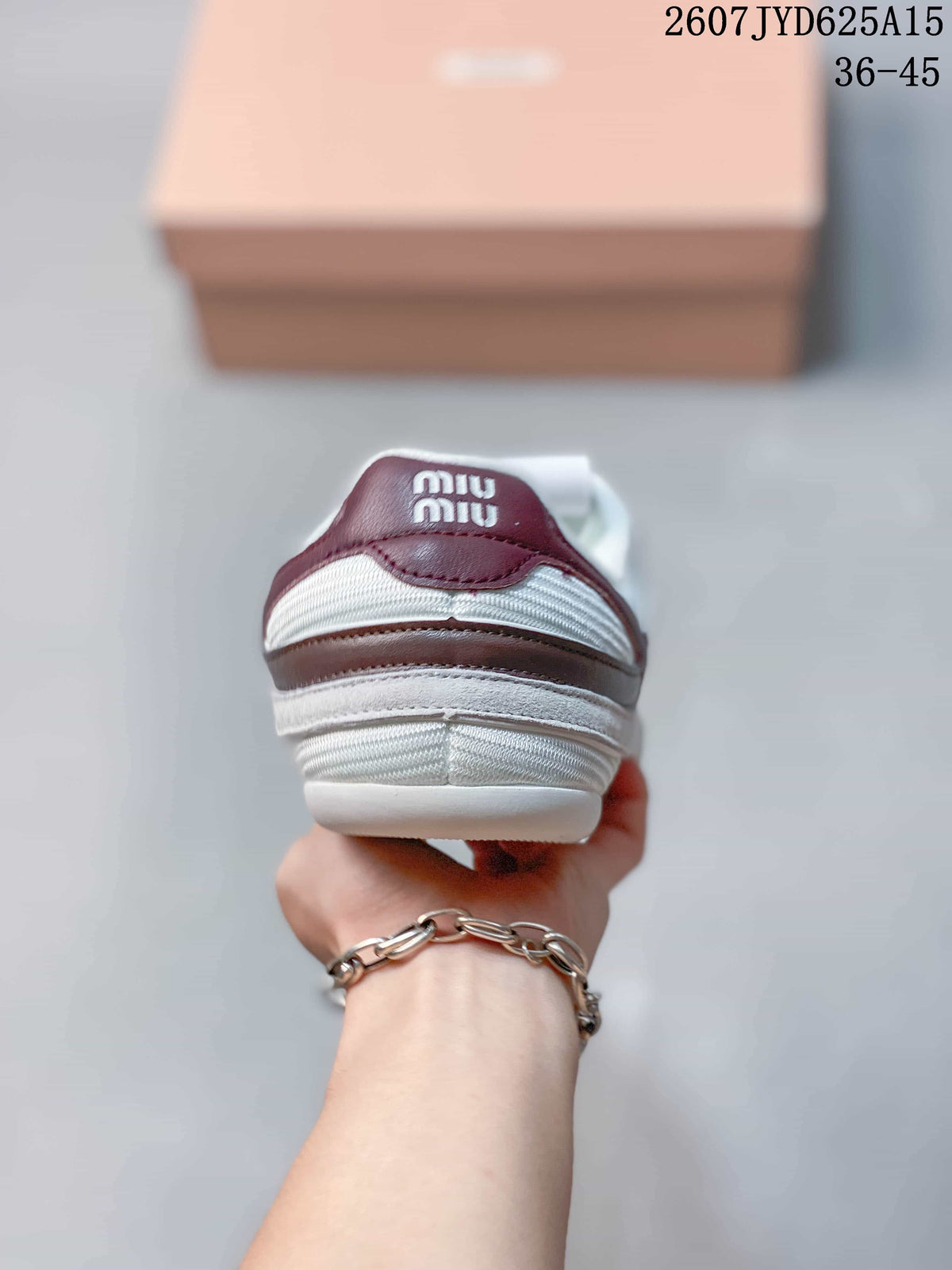 Miu Miu Gymnasium Low-Top Sneakers in White and Burgundy