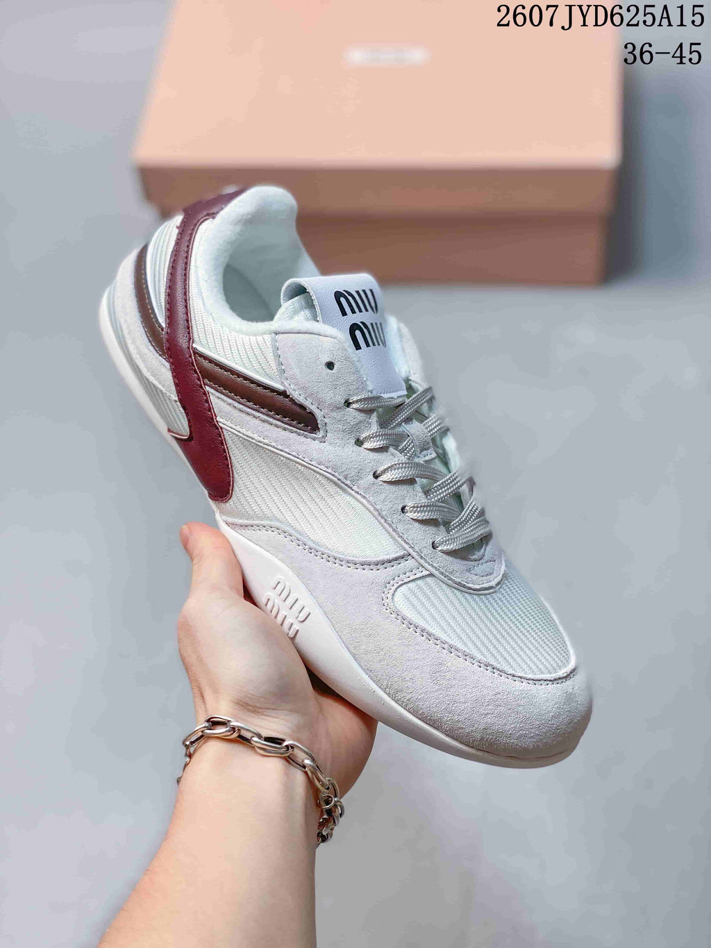 Miu Miu Gymnasium Low-Top Sneakers in White and Burgundy