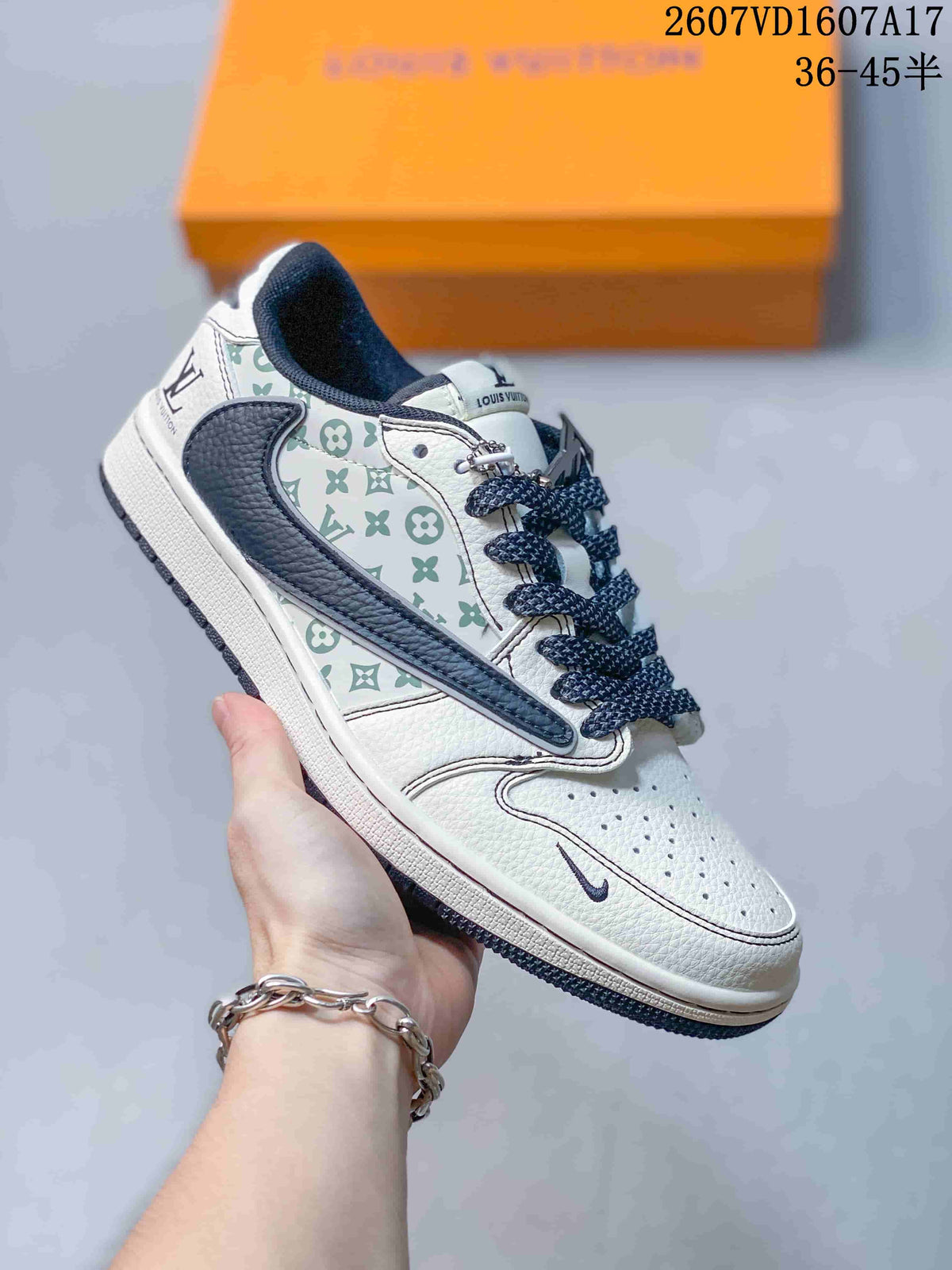 Jordan 1 Low White Navy Monogram Sneakers