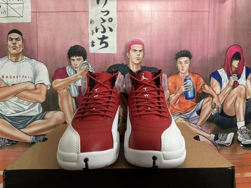 Jordan 12 High-Top Sneakers in Red and White