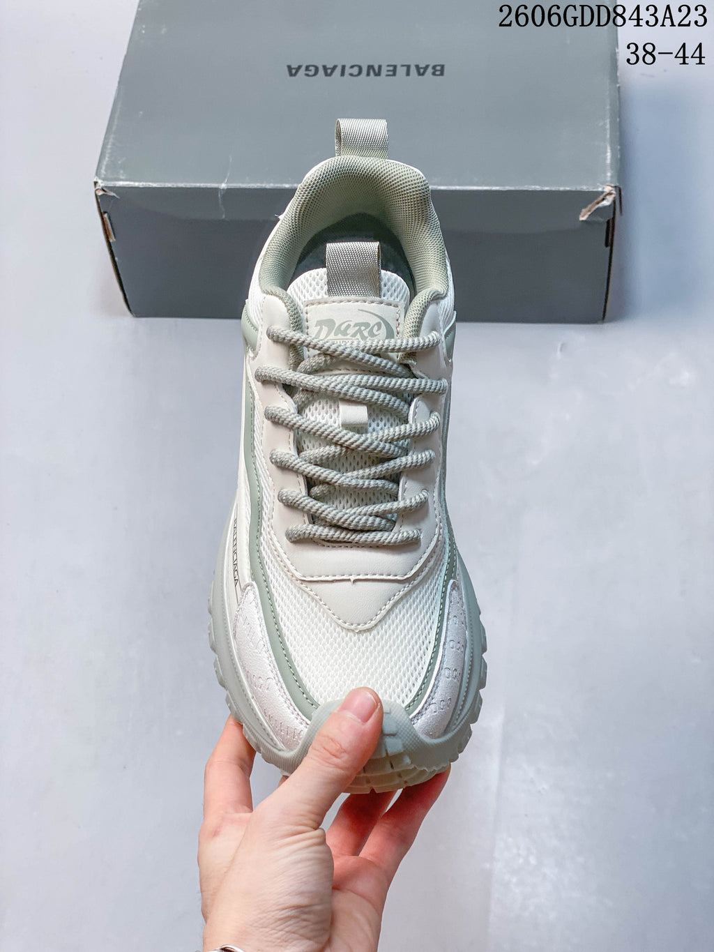 Balenciaga 3XL-Style White and Sage Chunky Sneakers