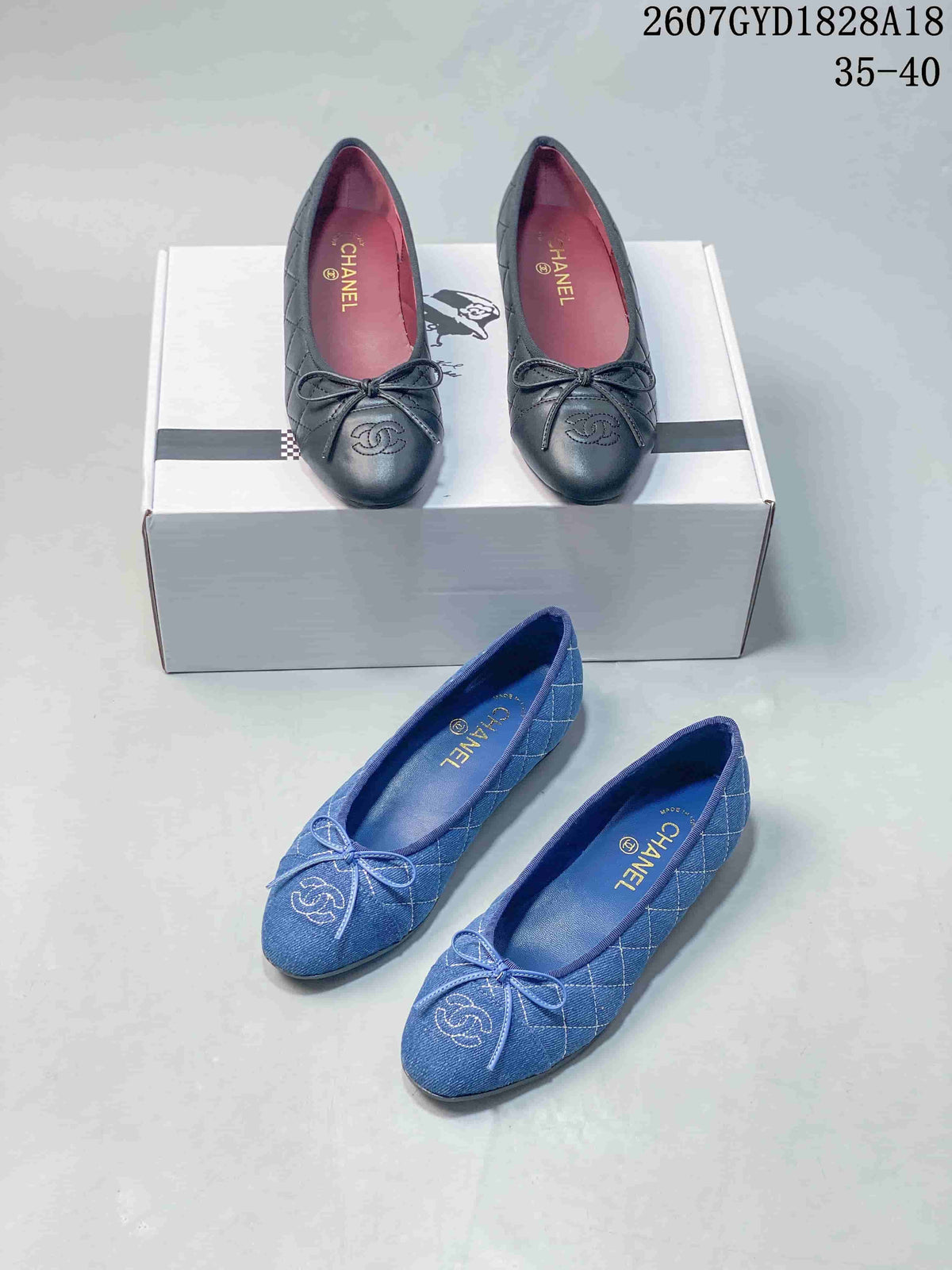 Chanel 26P Washed Denim Ballet Flats Black and Blue
