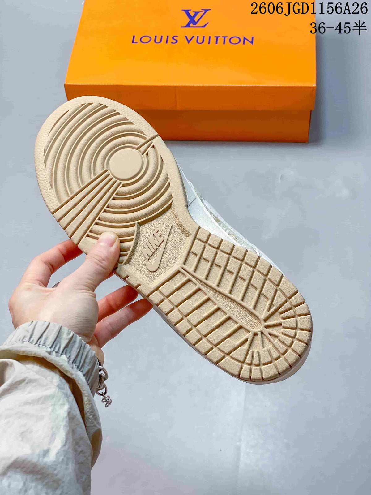 Nike Dunk Low Louis Vuitton Monogram-Style Sneakers, Ivory