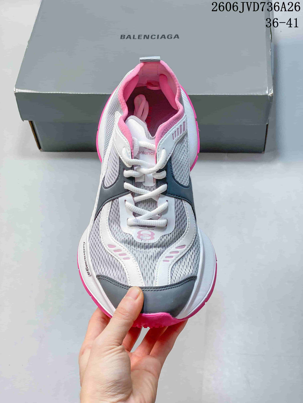 Balenciaga Circuit Women's Sneakers, Gray White & Pink 06JVD736A26