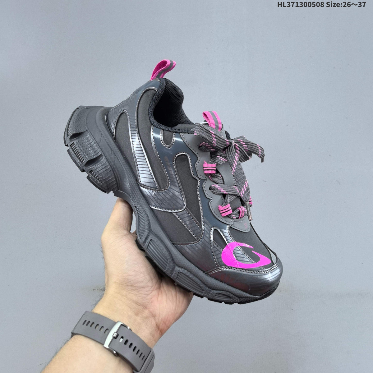 Balenciaga Kids Chunky Lace-Up Sneakers, Silver and Charcoal