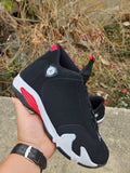 Jordan 14 Black, White and Red Basketball Sneakers