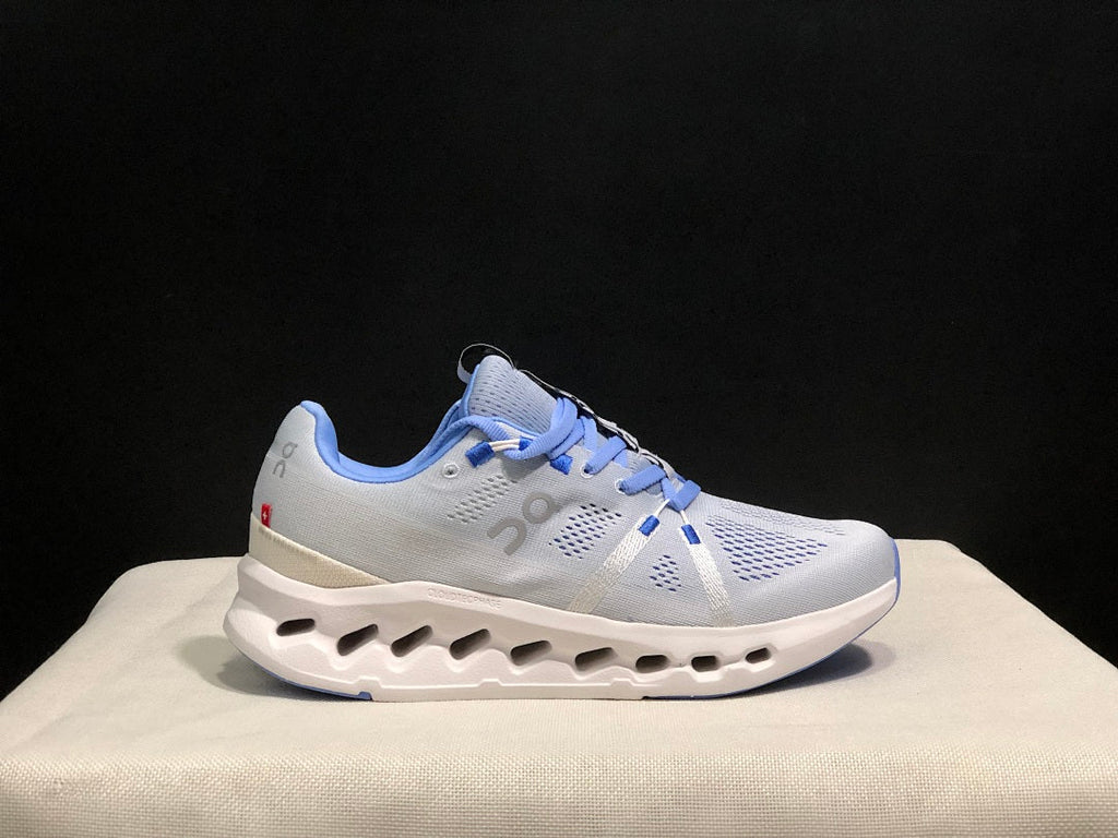 On Cloudsurfer Running Shoes, Heather White and Blue