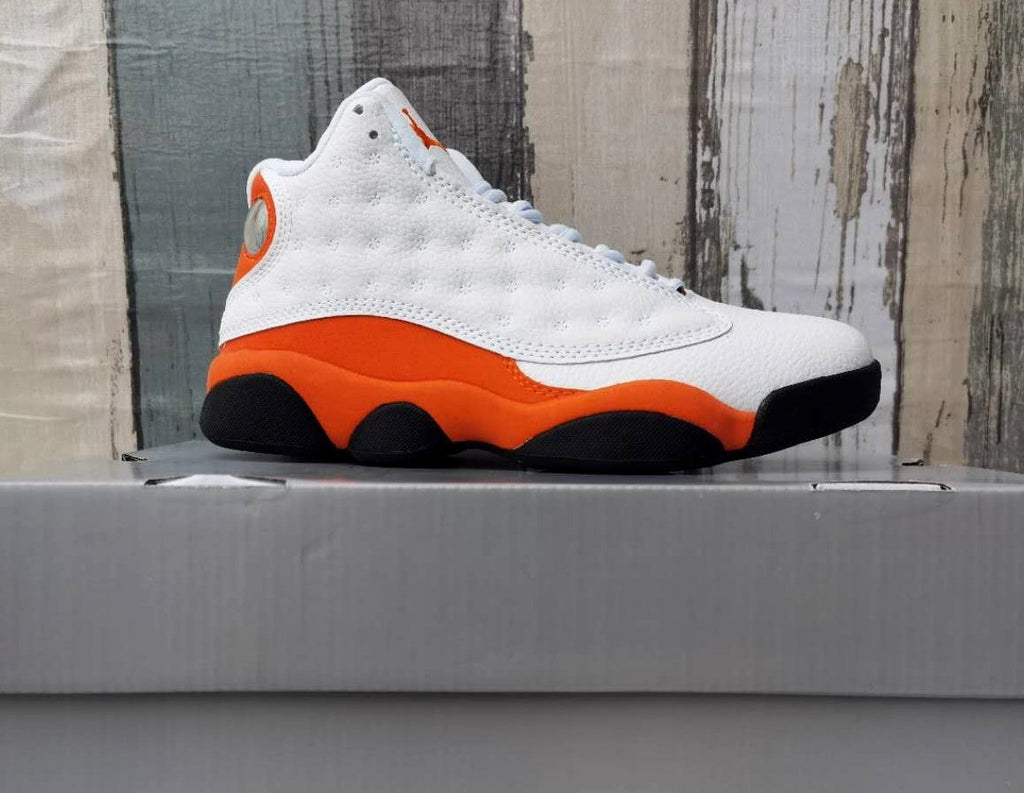 Jordan 13 White and Orange Men's High-Top Sneakers