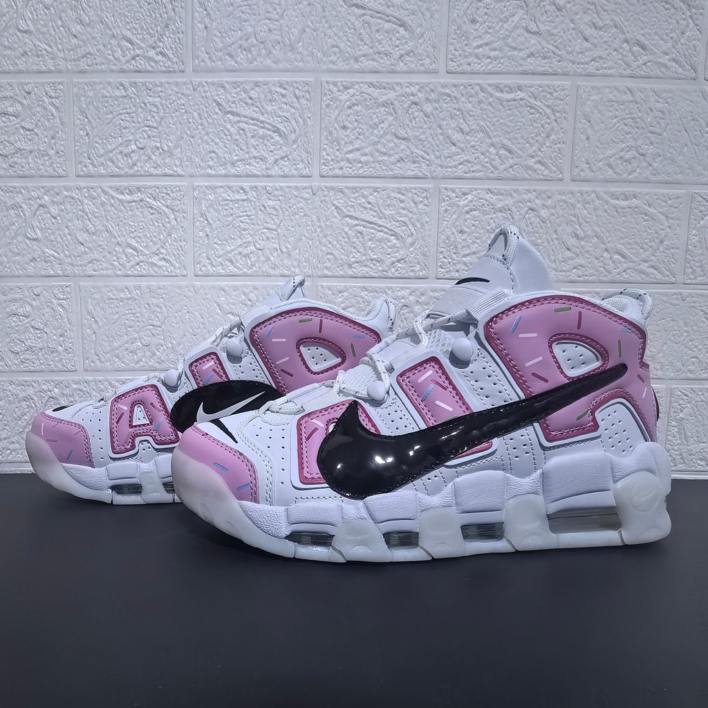 Nike Air More Uptempo Donut Sneakers in White and Pink