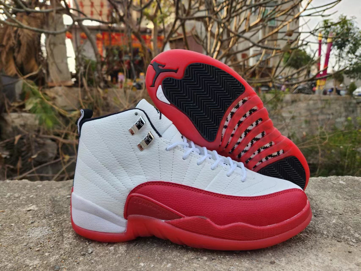 Jordan Air Jordan 12 White and Red High-Top Sneakers