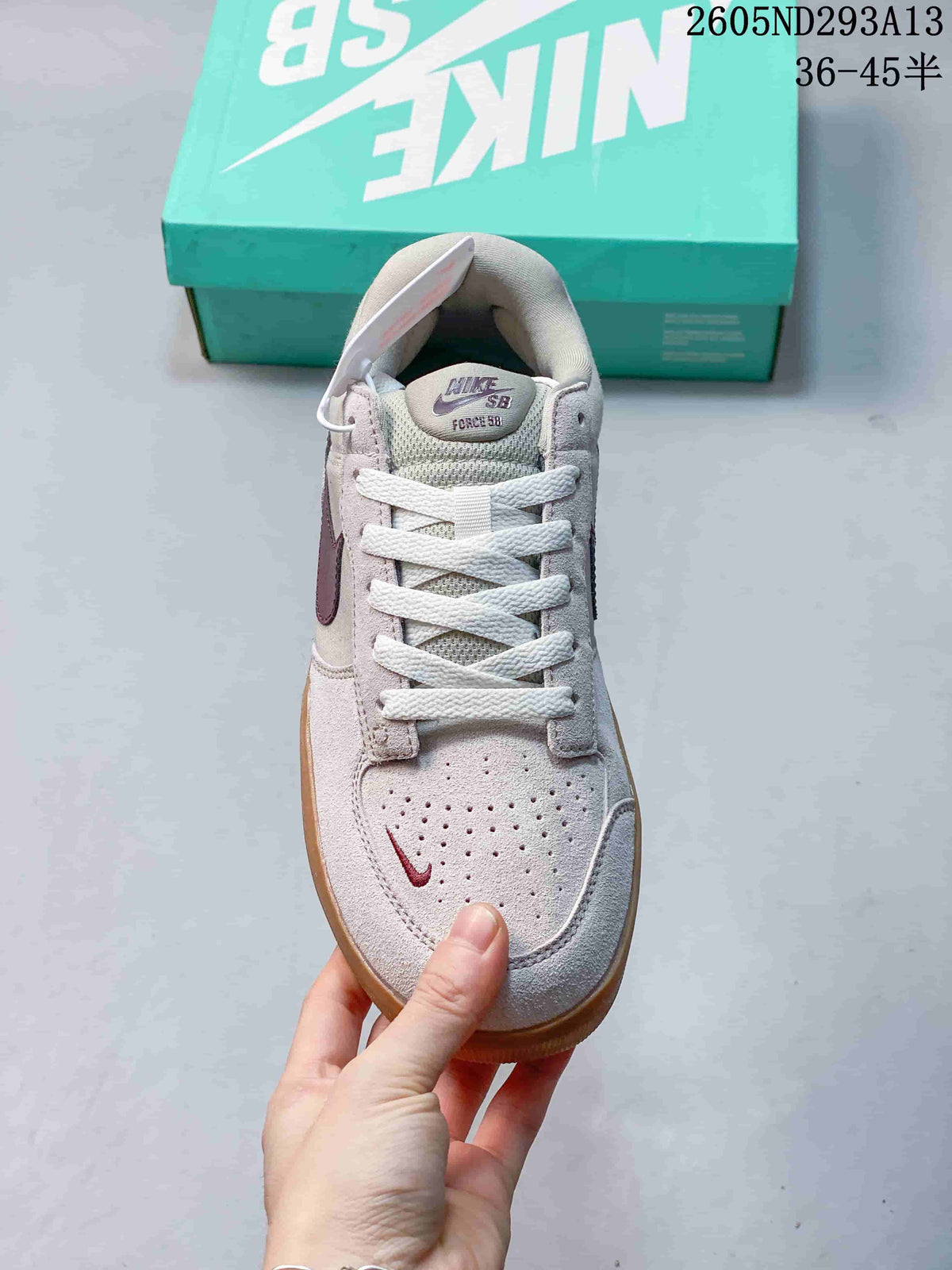 Nike SB Force 58 Low Sneakers Light Gray Burgundy Gum Sole 2605ND293A13