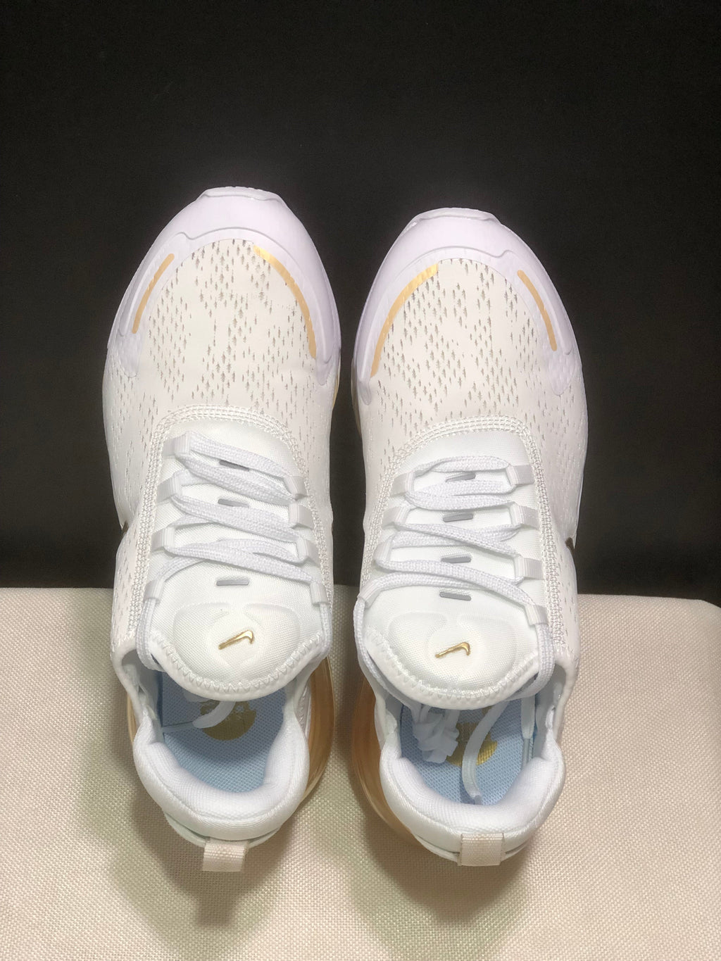 Nike Air Max 270 Premium White and Gold Sneakers