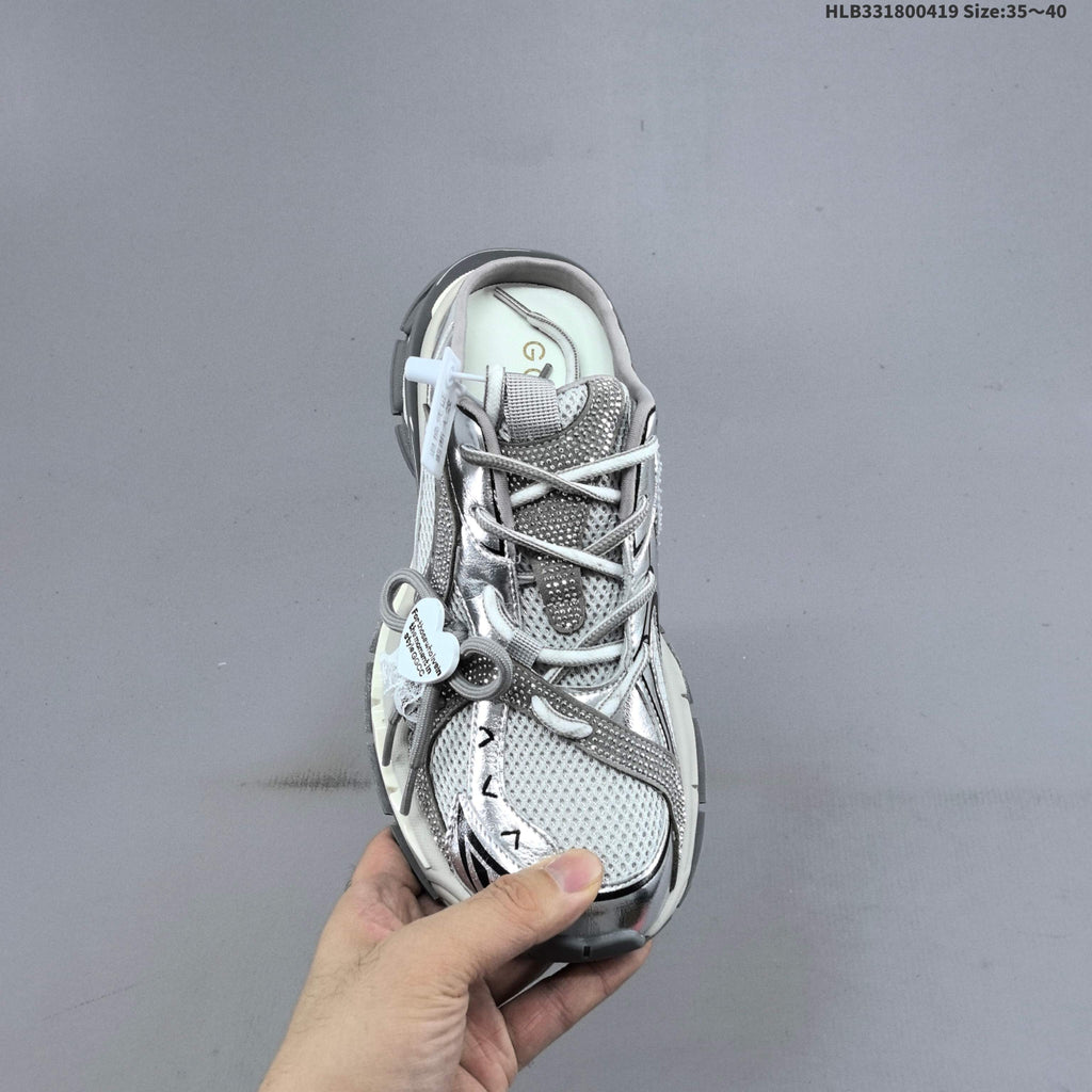 GCDS Silver Lace-Detail Backless Sneakers