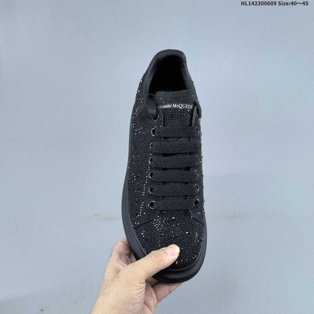 Alexander McQueen Black Crystal-Embellished Leather Sneakers