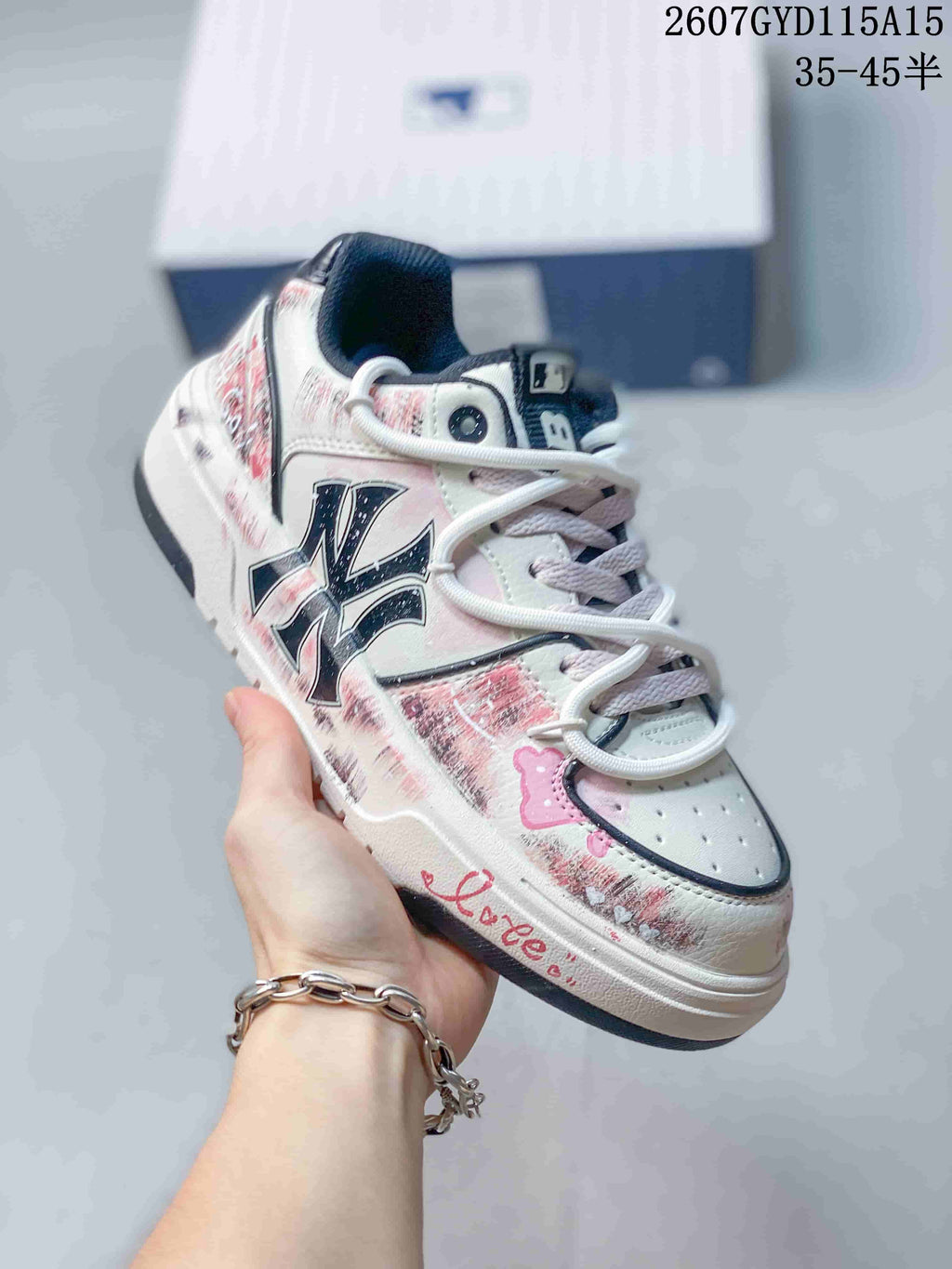 MLB NY Graffiti Platform Sneakers Pink White 3ASXCA12N