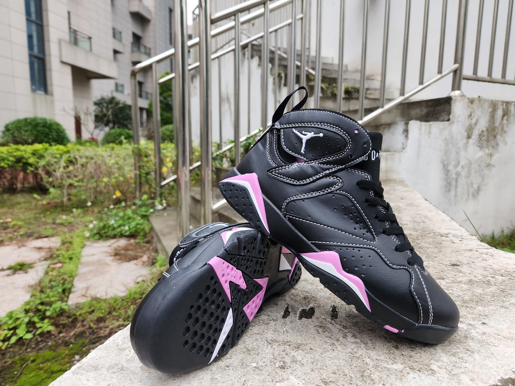 Jordan 7 High-Top Sneakers in Black, White and Pink