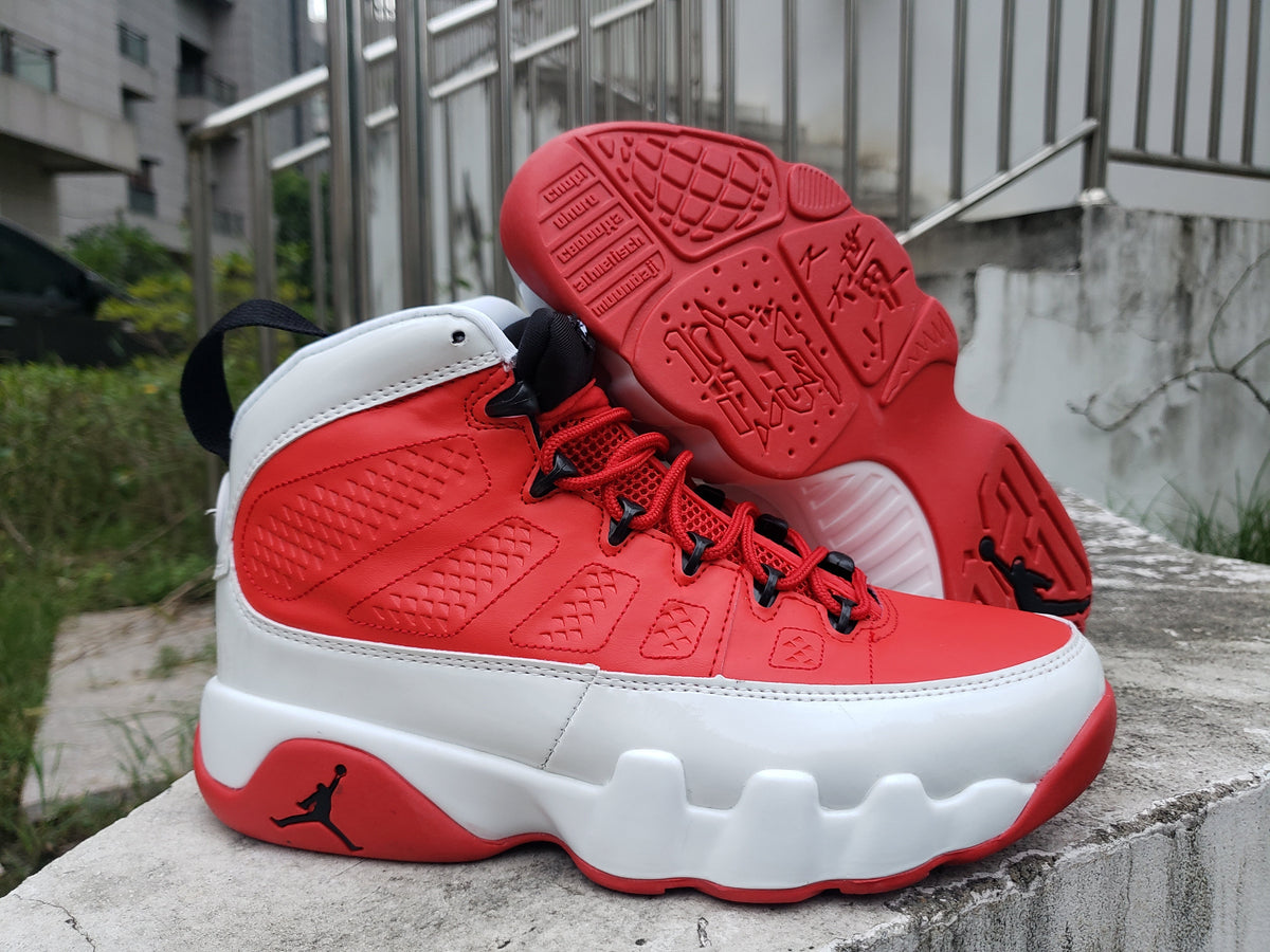 Jordan 9 High-Top Sneakers in Blue, White and Red
