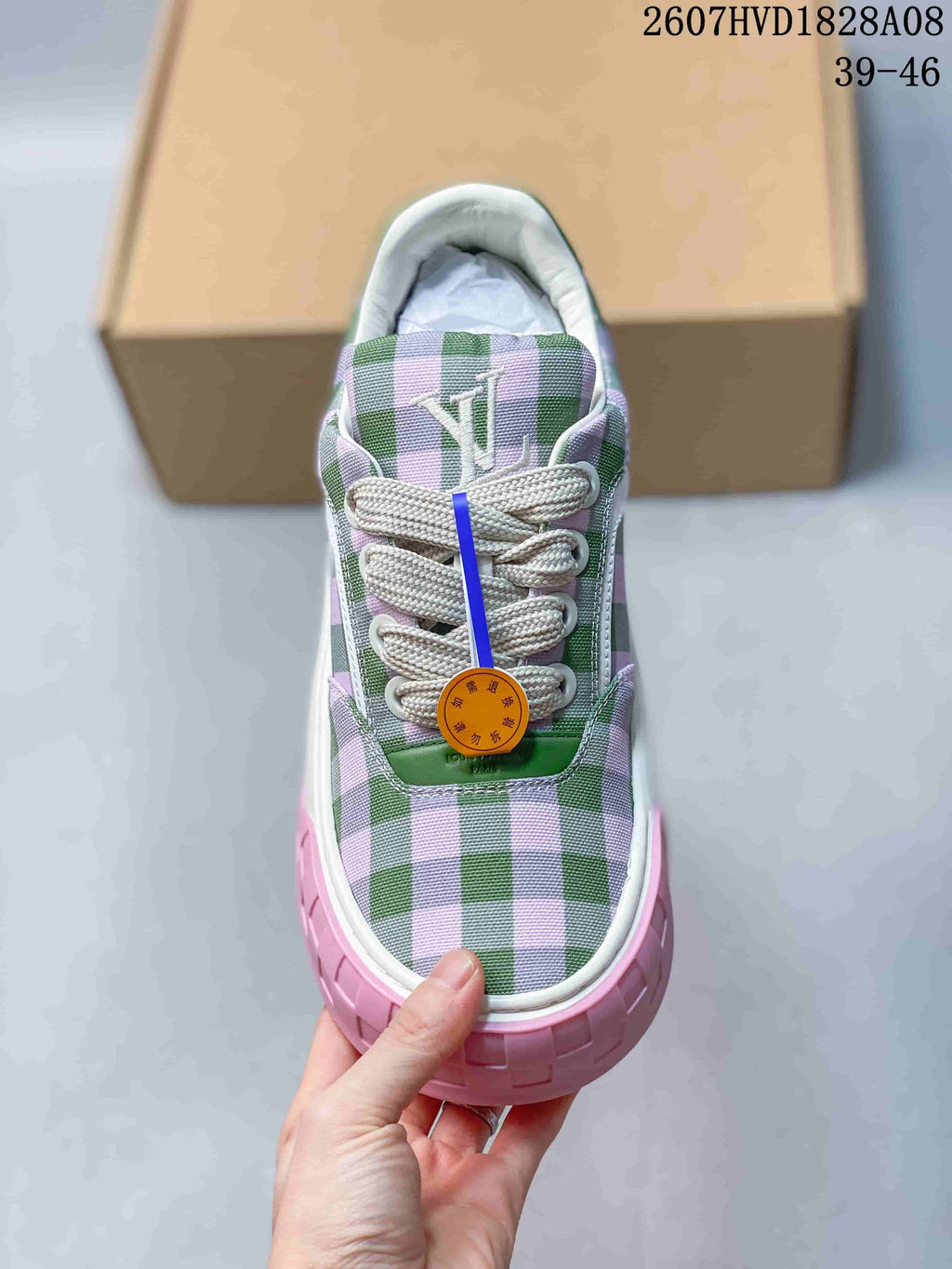 Louis Vuitton Tilted Checkerboard Sneakers Green Pink