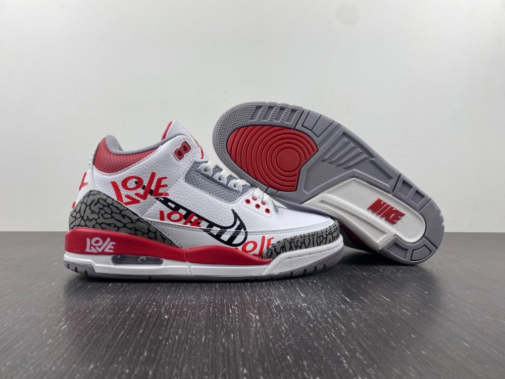 Air Jordan 3 White Grey Red Graphic Sneakers