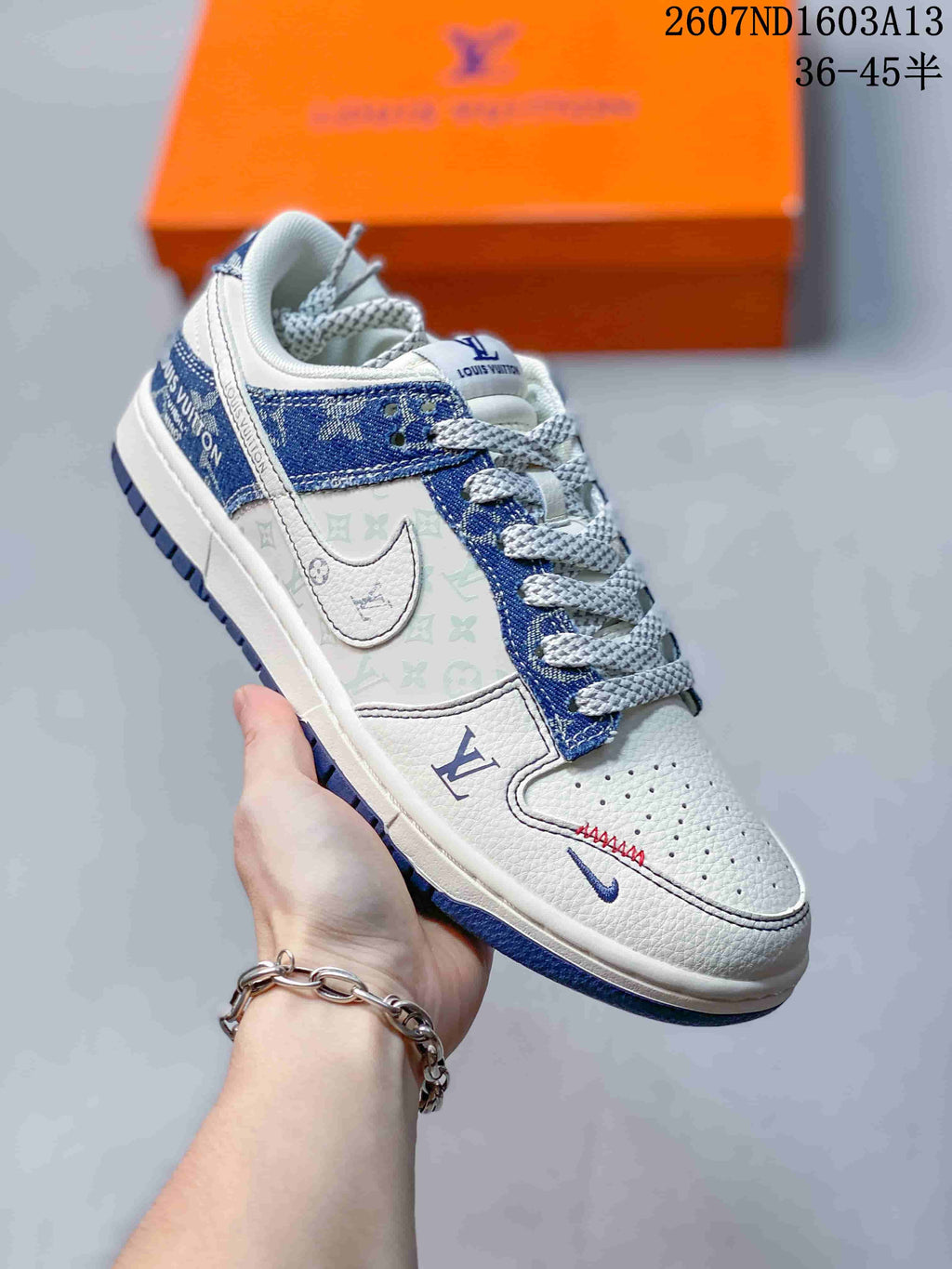 Nike SB Dunk Low LV Monogram Print Sneakers Blue White
