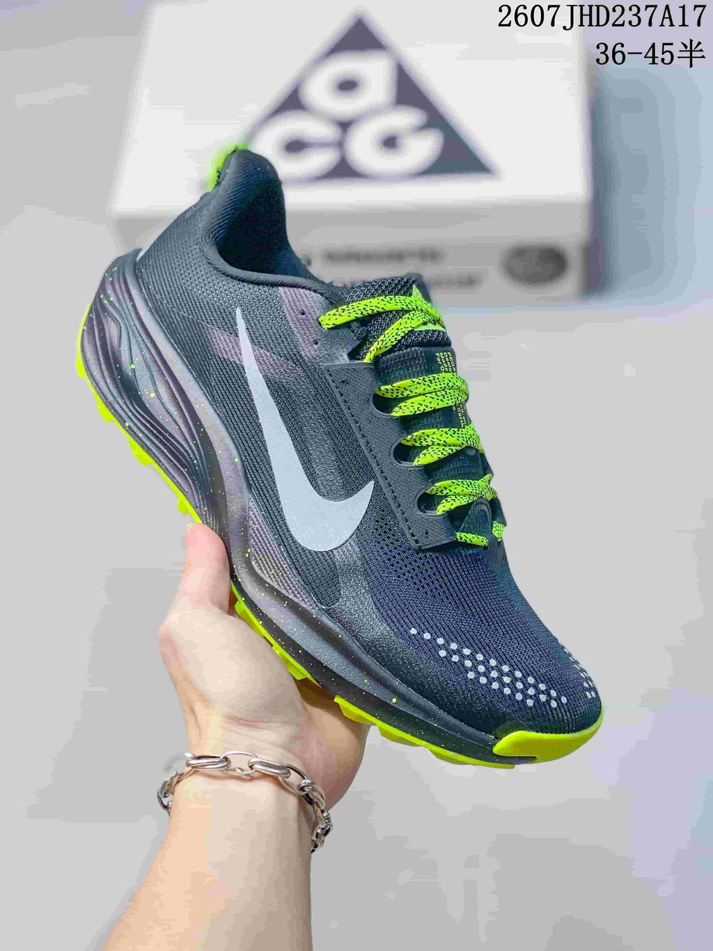 Nike ReactX Pegasus ACG Trail 6 Shoes, Dark Gray and Lime