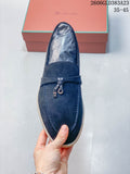 Loro Piana Navy Suede-Style Loafers with Metal Detail
