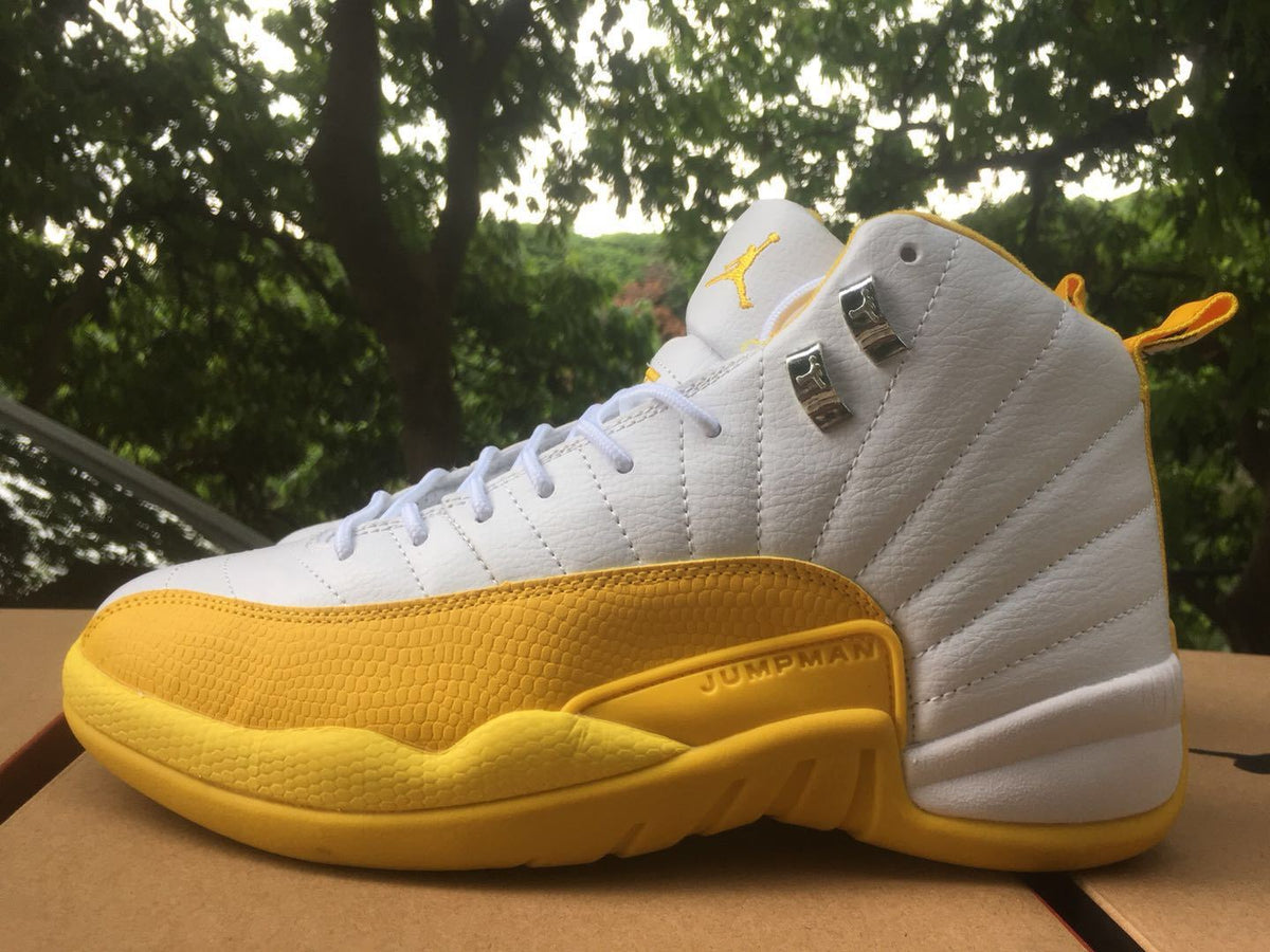 Jordan 12 High-Top Sneakers in White and Yellow